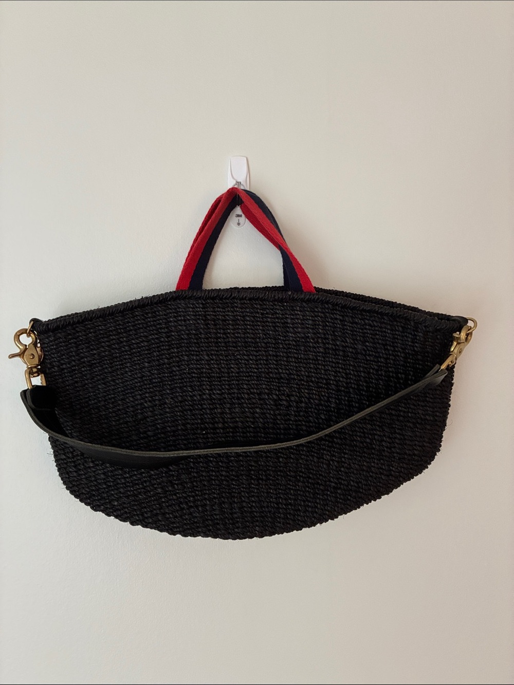 Black Woven Tote with Red & Navy Straps